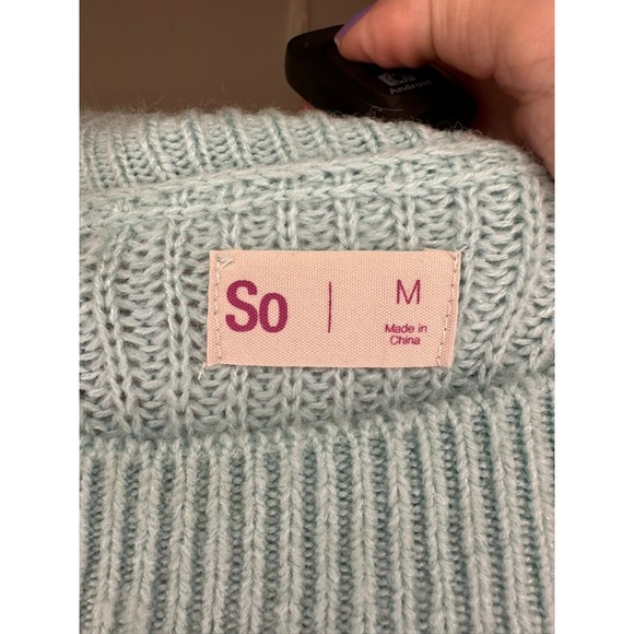 So Puff Sleeve Mock Neck Sweater Light Blue Ribbed Knit Pullover M NWT - Picture 3 of 5